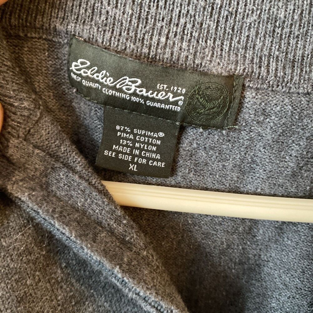 Eddie Bauer Sweater Men’s Size XL Grey 1/4 Zip High Neck Pullover - Picture 5 of 11